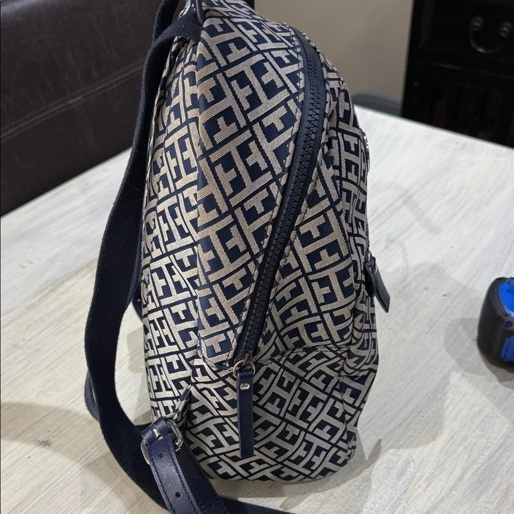 Tommy Hilfiger Navy and Cream Geometric Backpack and Wallet